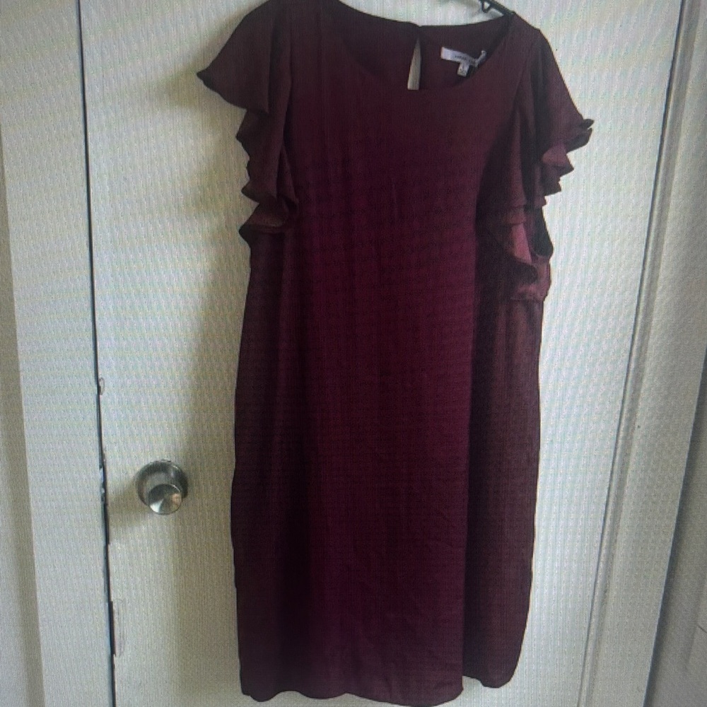 Women's Ruffle Sleeve Shift Dress - Burgundy